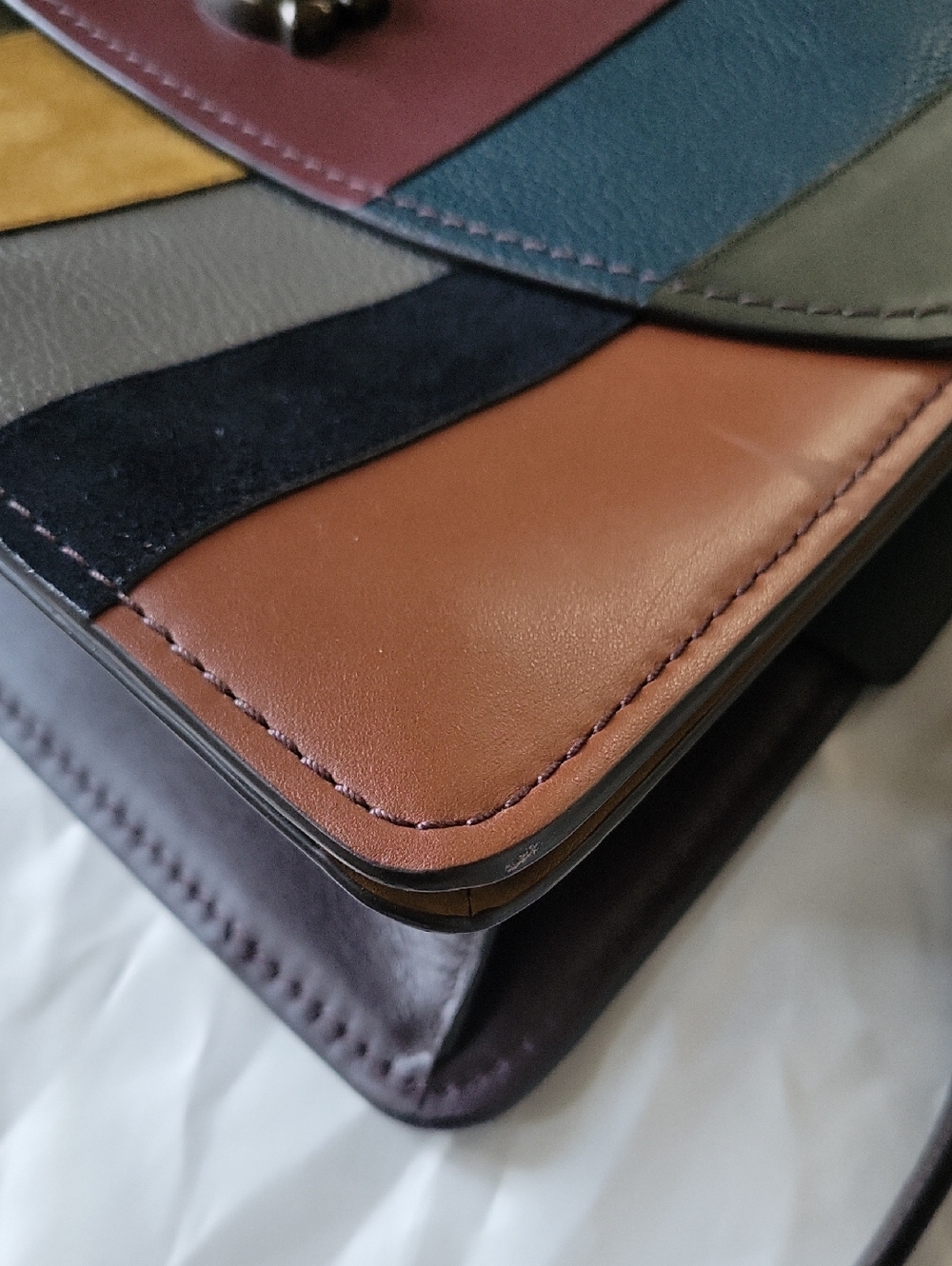 Coach Parker Top Handle 32 w/Patchwork Stripes Suede & Leather - Picture 6 of 16
